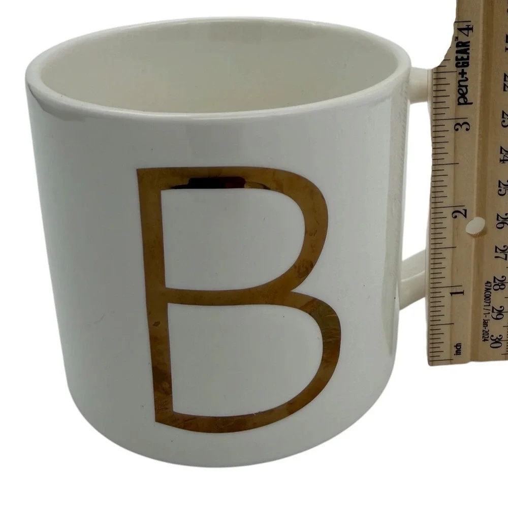 Williams Sonoma Monogram Letter B Coffee Mug White Gold Metallic Initial Cup